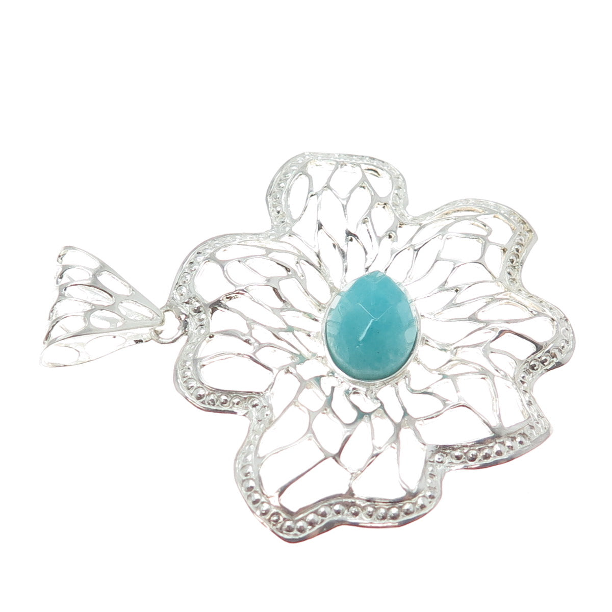 RIDER 950 Silver Vintage Real Aquamarine Flower Blossom Pendant