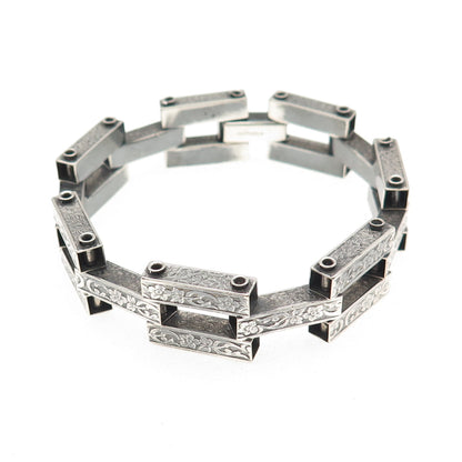 925 Sterling Silver Antique Art Deco Forget Me Not Oxidized Bracelet 7"