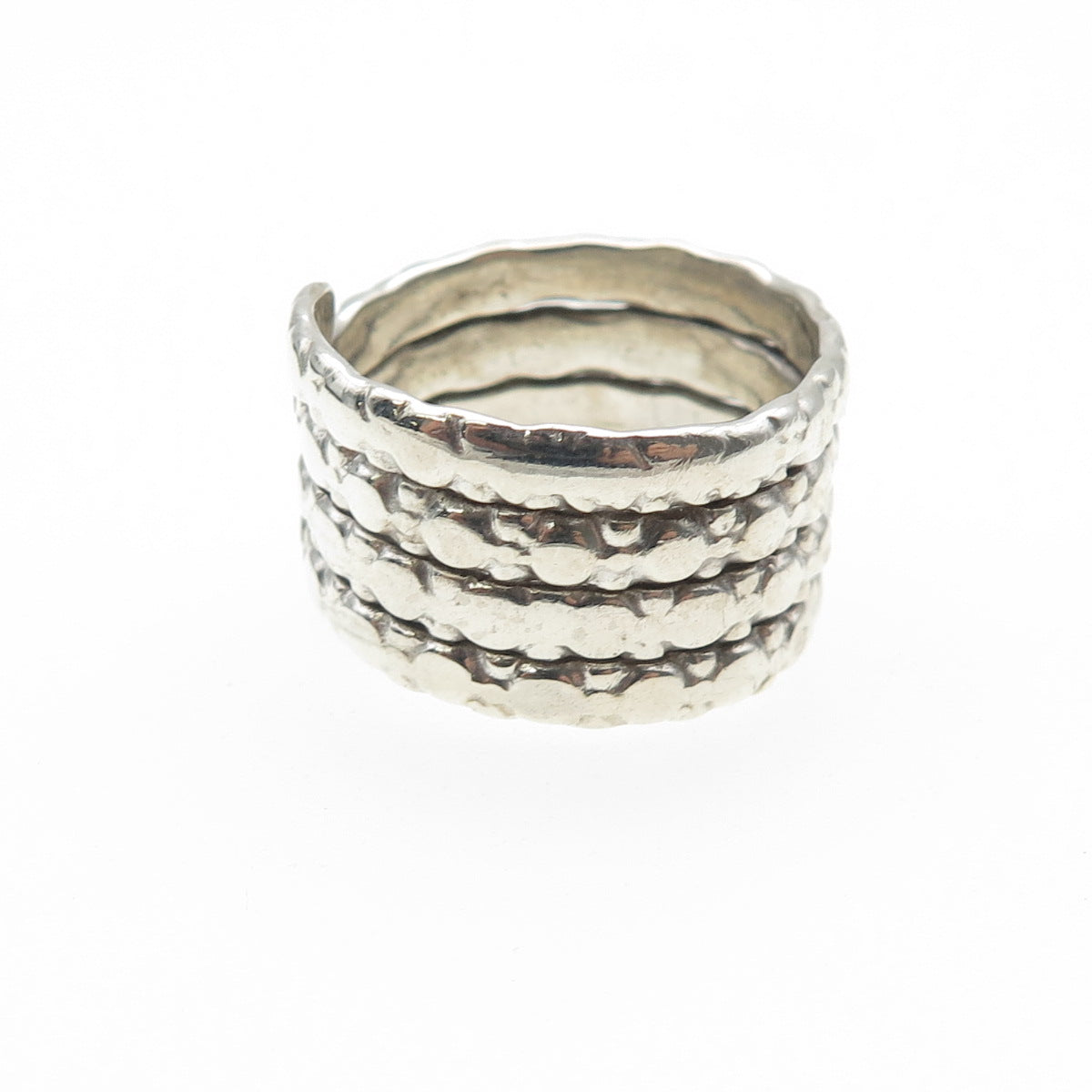 925 Sterling Silver Vintage Modernist Dotted Adjustable Wrap Ring Size 8.5