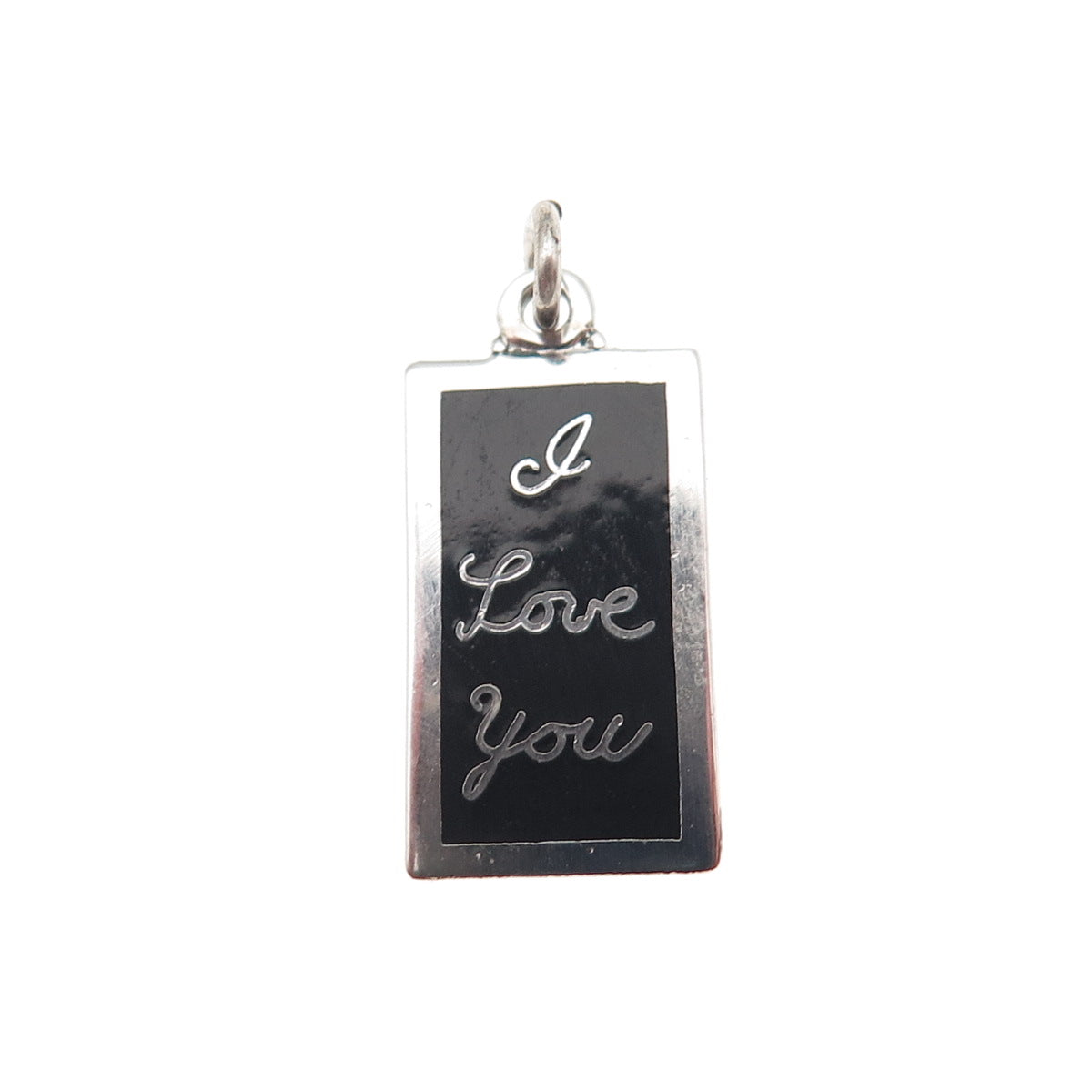 925 Sterling Silver Vintage Black Enamel I Love You Charm Pendant