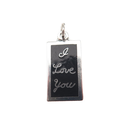 925 Sterling Silver Vintage Black Enamel I Love You Charm Pendant