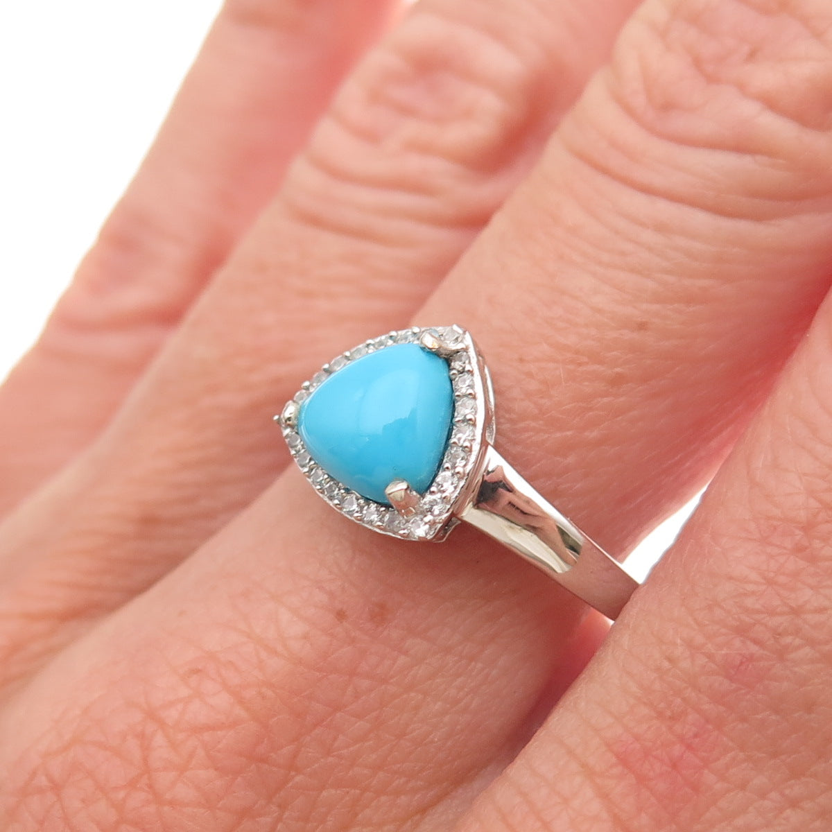 Chuck Clemency 925 Sterling Silver Real Turquoise & White Topaz Ring Size 8