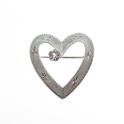 MARVEL 925 Sterling Silver Vintage Rhinestone Heart Pin Brooch