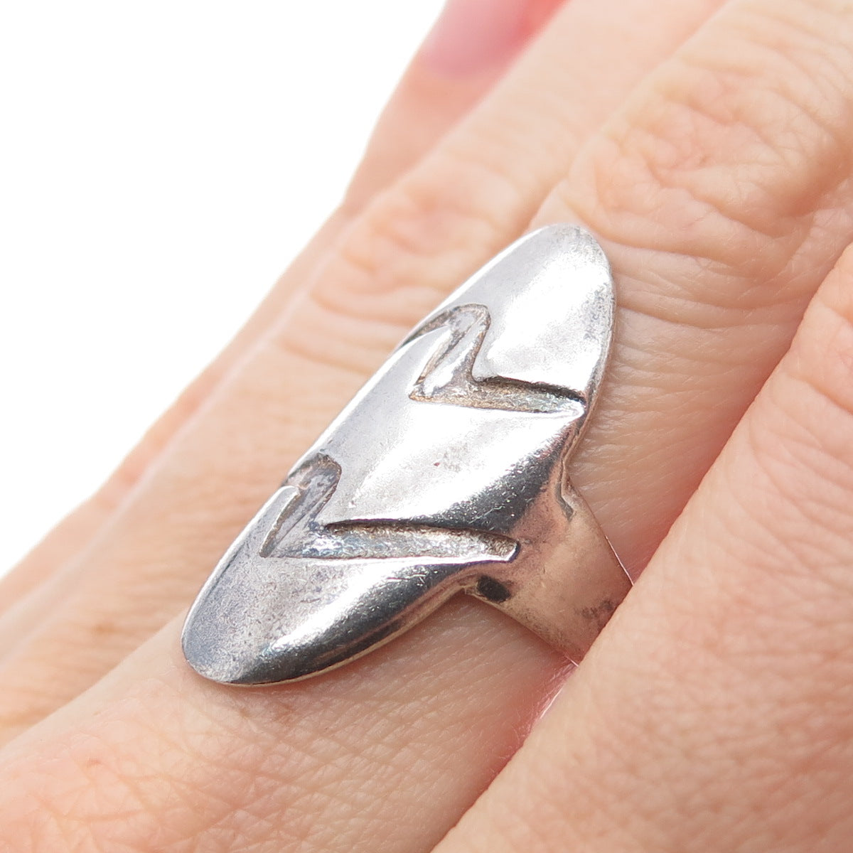 925 Sterling Silver Vintage Modernist Wave Oxidized Ring Size 6.75