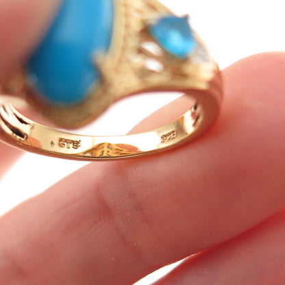 Chuck Clemency 925 Sterling Gold Plated Turquoise Apatite & Topaz Ring Size 8.25