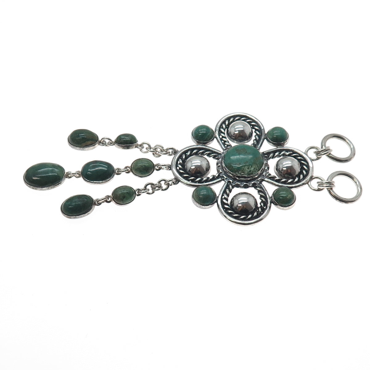 925 Sterling Silver Vintage Real Royston Turquoise Flower Centerpiece Pendant