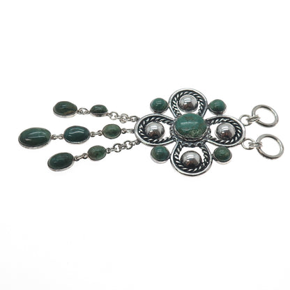 925 Sterling Silver Vintage Real Royston Turquoise Flower Centerpiece Pendant