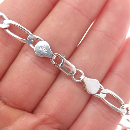 925 Sterling Silver Vintage Italy Figaro Link Bracelet 8"