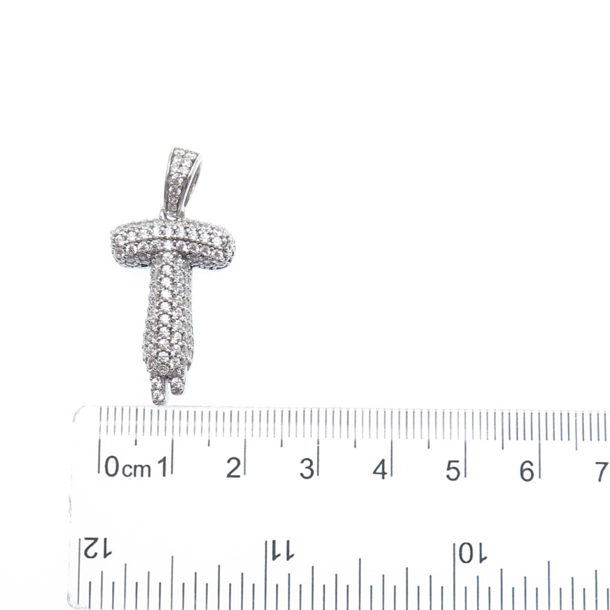 925 Sterling Silver Round-Cut C Z Sparkle Melted Letter T Initial Charm Pendant