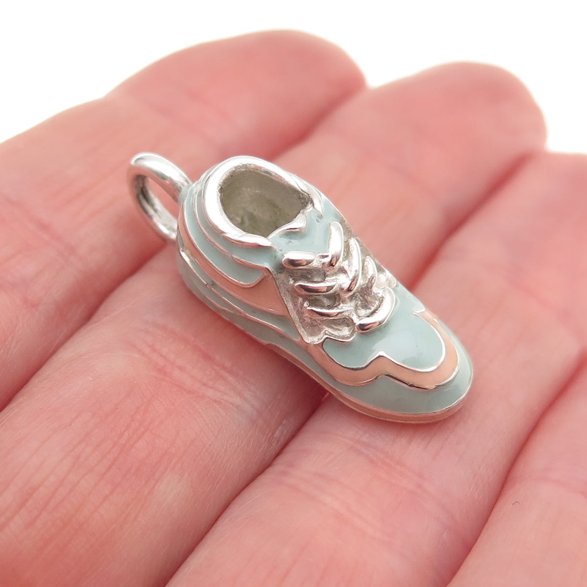 E. Pearl 925 Sterling Silver Vintage Enamel Sneakers Shoe 3D Charm Pendant