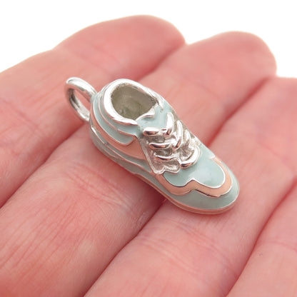 E. Pearl 925 Sterling Silver Vintage Enamel Sneakers Shoe 3D Charm Pendant