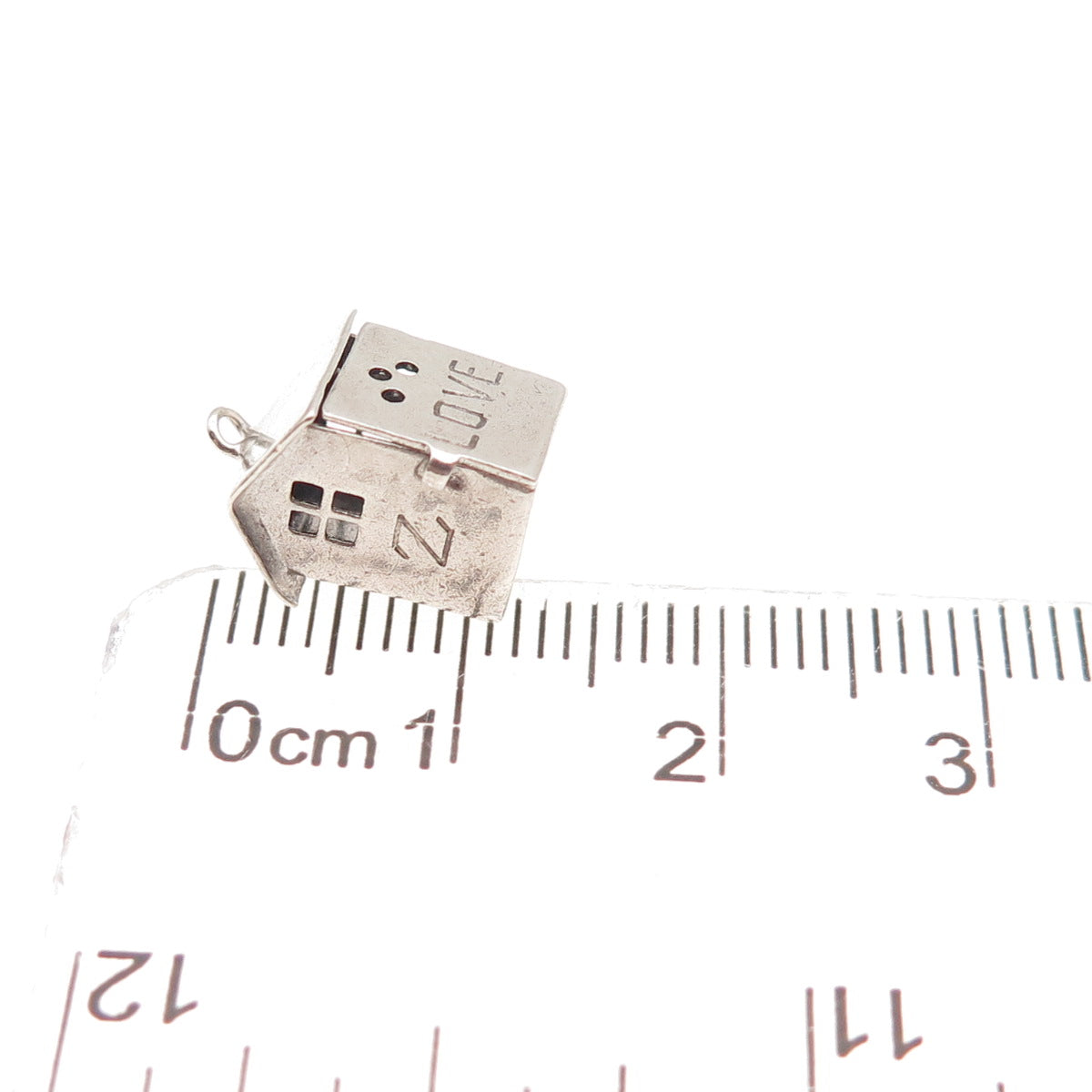 925 Sterling Silver Antique Art Deco Engraved Outhouse 3D Open Charm Pendant