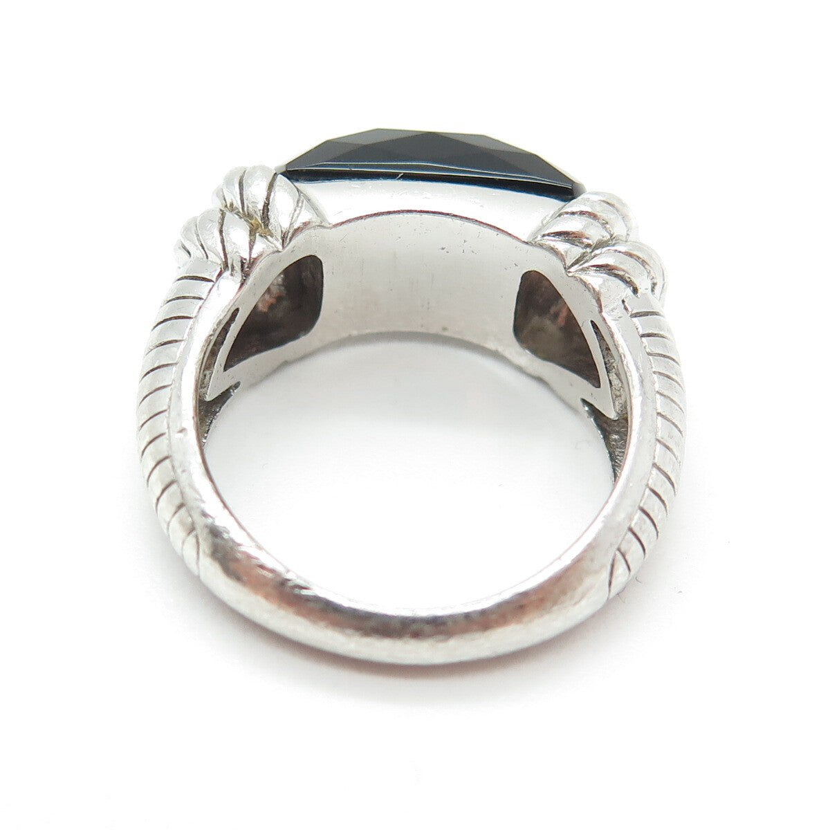 JUDITH RIPKA 925 Sterling Silver Vintage Black Onyx Gem Twisted Ring Size 6