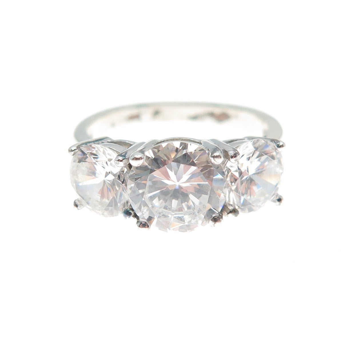 925 Sterling Silver Vintage Round-Cut C Z Engagement Ring Size 7