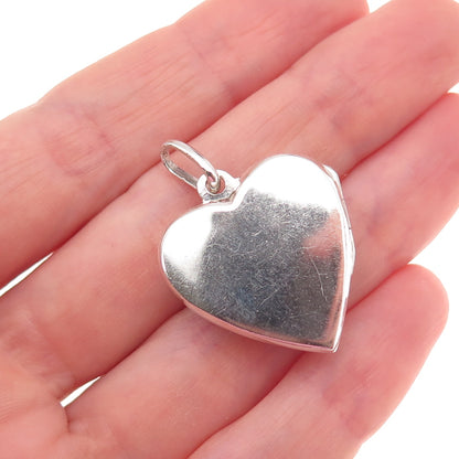 925 Sterling Silver Vintage Real Black Onyx Heart Locket Charm Pendant