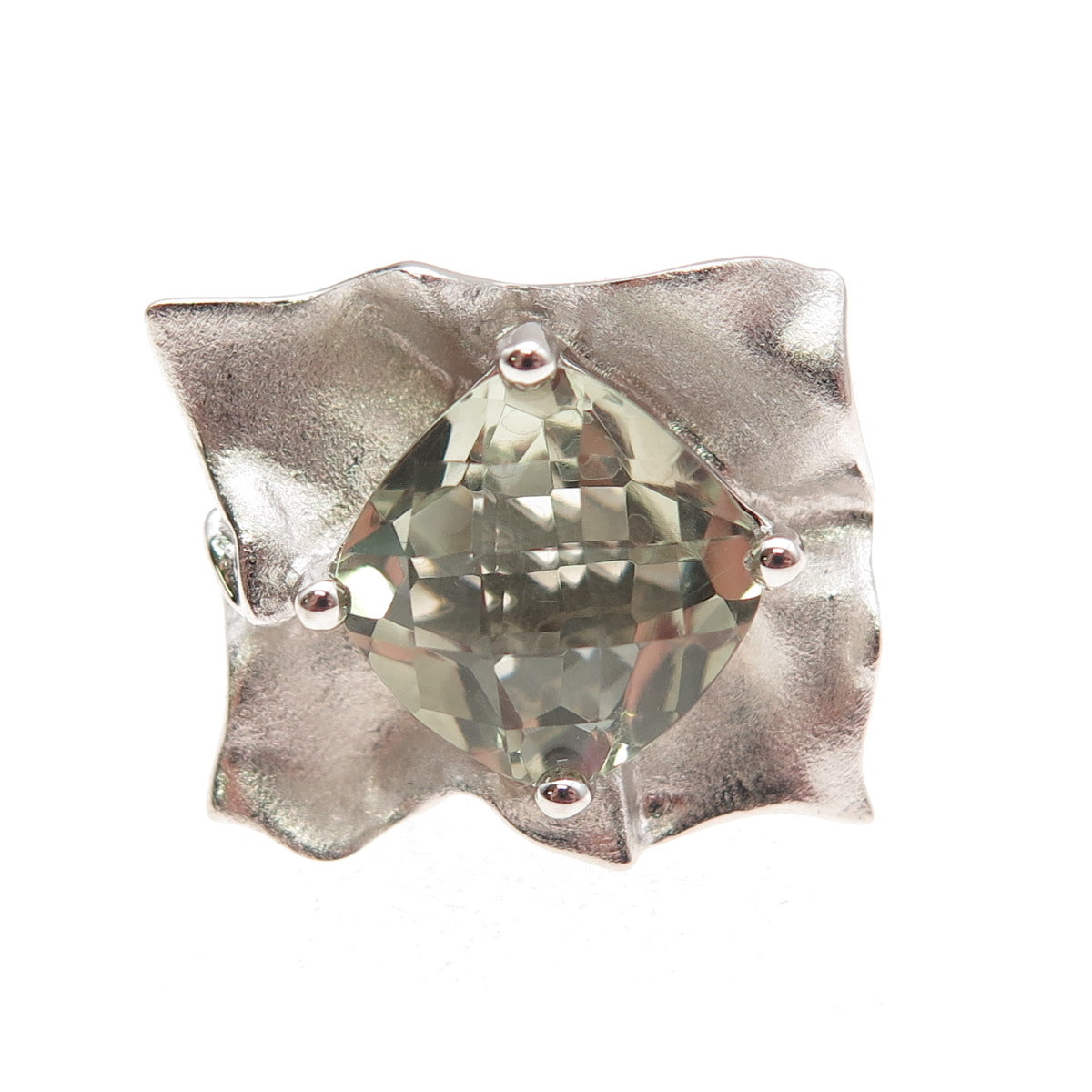 Effy 925 Sterling Silver Real Cushion-Cut Green Amethyst Floral Ring Size 6.25