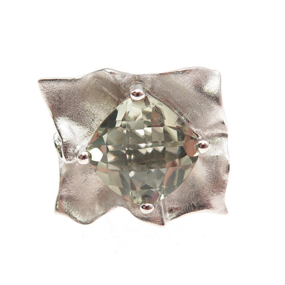 Effy 925 Sterling Silver Real Cushion-Cut Green Amethyst Floral Ring Size 6.25