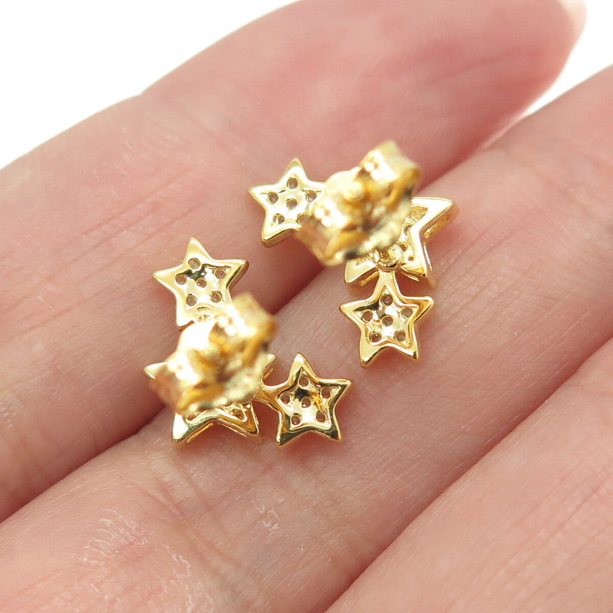 925 Sterling Silver Gold Plated Round-Cut C Z Star Earrings
