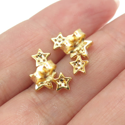 925 Sterling Silver Gold Plated Round-Cut C Z Star Earrings