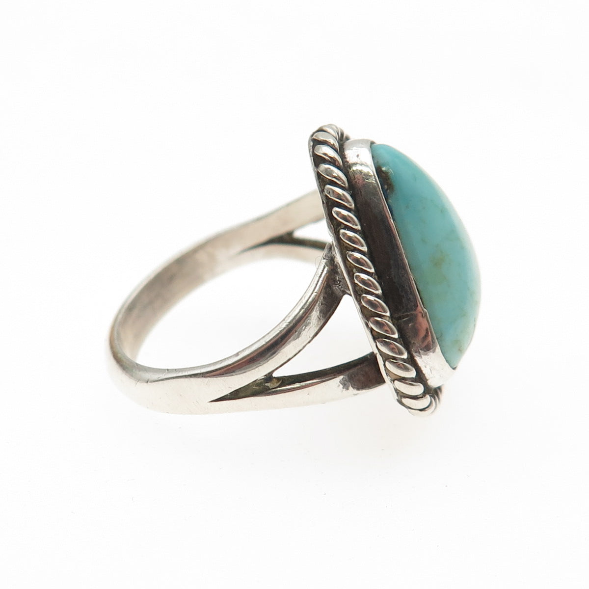 Old Pawn Sterling Silver Vintage Southwestern Tyrone Turquoise Ring Size 6.25