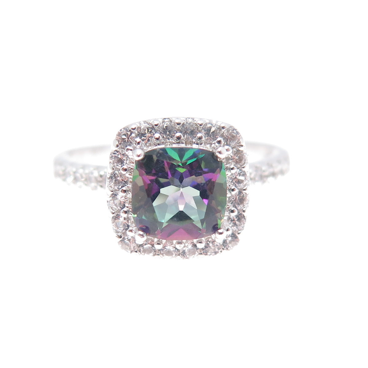 925 Sterling Silver Vintage Real Mystic & White Topaz Ring Size 9