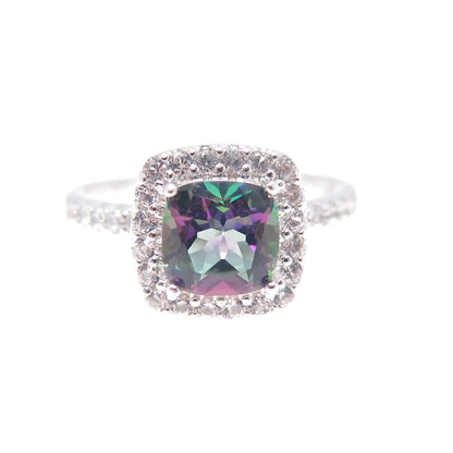 925 Sterling Silver Vintage Real Mystic & White Topaz Ring Size 9