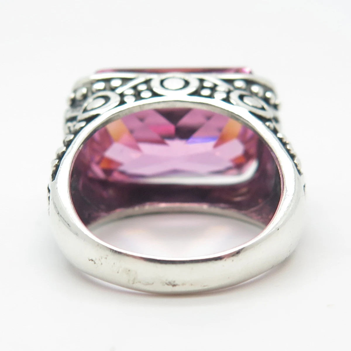 925 Sterling Silver Vintage Pink C Z Bar Ring Size 7.25