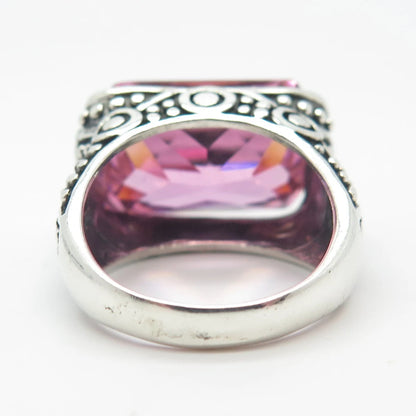 925 Sterling Silver Vintage Pink C Z Bar Ring Size 7.25