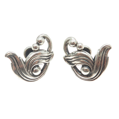 DANECRAFT 925 Sterling Silver Antique Art Deco Floral Screw Back Earrings