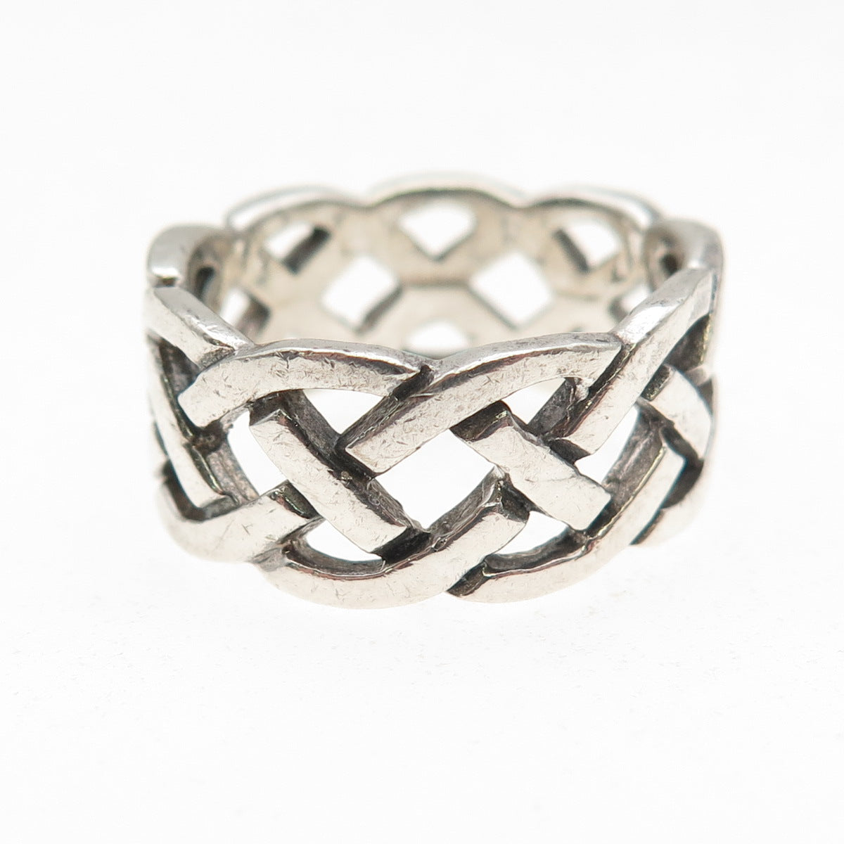 925 Sterling Silver Vintage Celtic Woven Oxidized Band Ring Size 7.75