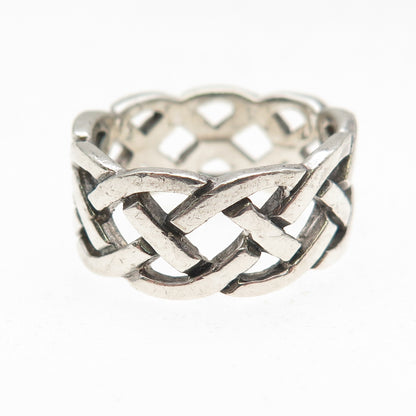 925 Sterling Silver Vintage Celtic Woven Oxidized Band Ring Size 7.75
