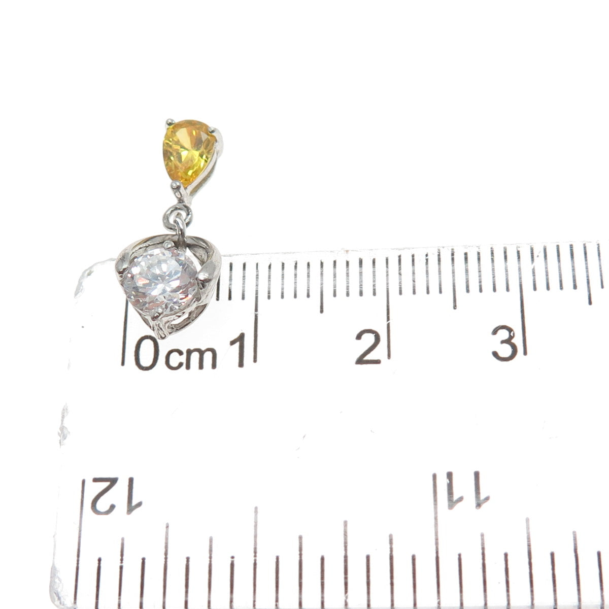 925 Sterling Silver Round-Cut White Pear-Cut Canary C Z Minimalist Slide Pendant