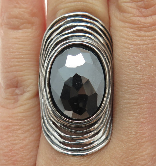 OR PAZ PZ 925 Sterling Silver Vintage Israel Real Hematite Oxidized Ring Size 7