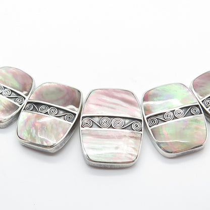 Sterling Silver Vintage ACLEONI Real Mother-of-Pearl Swirl Slide Necklace 16"