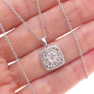 925 Sterling Silver Italy Real Round-Cut Diamond Cable Chain Necklace 18"