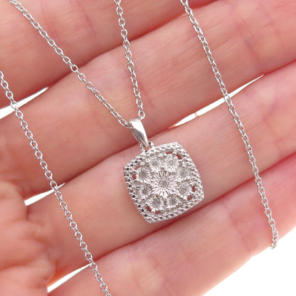 925 Sterling Silver Italy Real Round-Cut Diamond Cable Chain Necklace 18"
