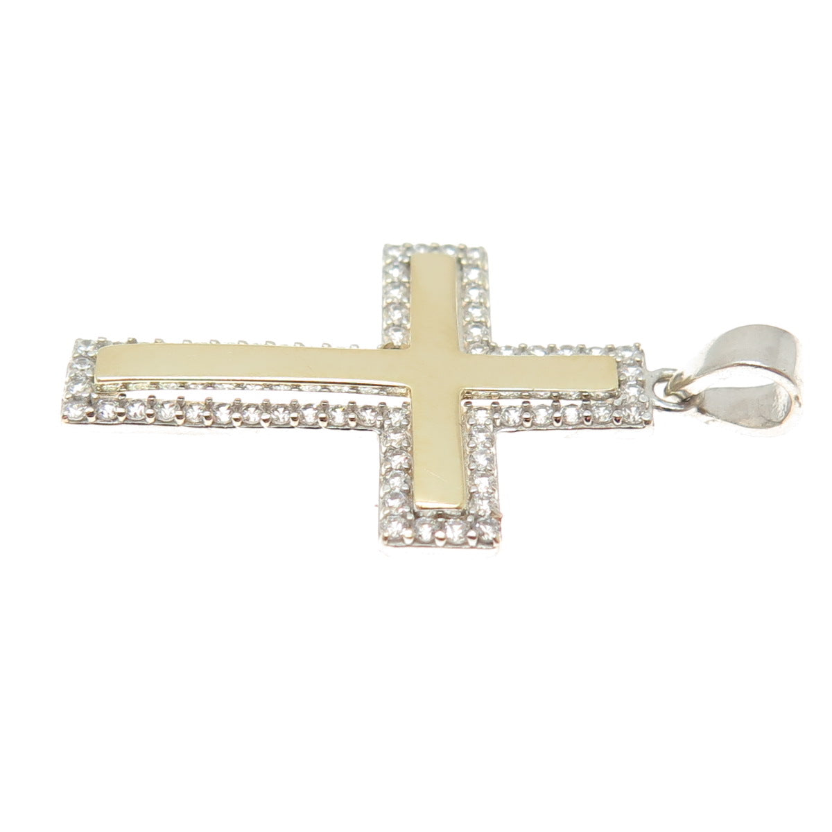 14K Yellow Gold Round-Cut C Z Cross Religious Charm Pendant