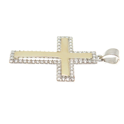 14K Yellow Gold Round-Cut C Z Cross Religious Charm Pendant