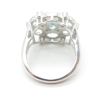 925 Sterling Silver Real Oval-Cut Blue & White Topaz Gemstone Ring Size 6.75