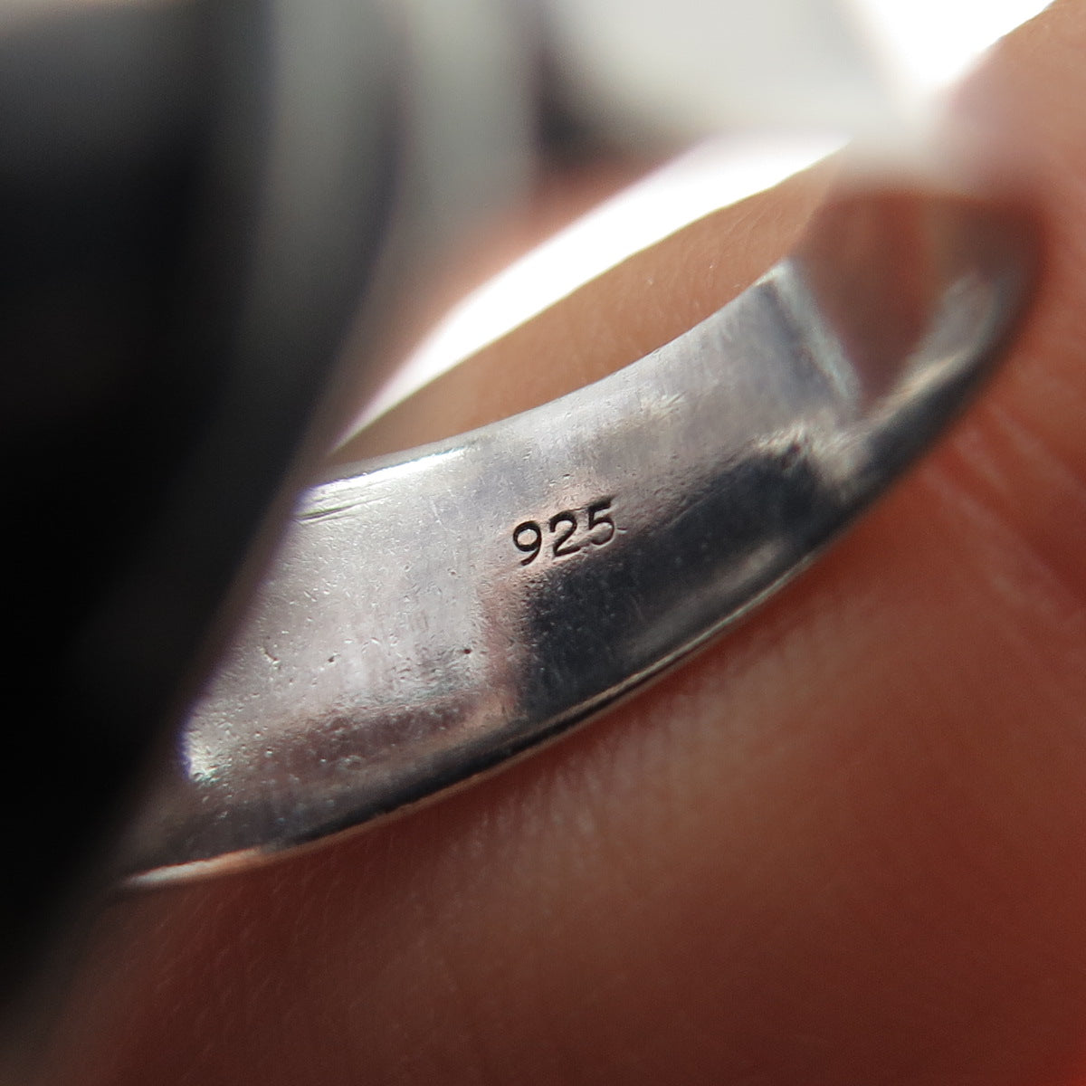 925 Sterling Silver Vintage Real Rose Quartz Modernist Oxidized Ring Size 5.75