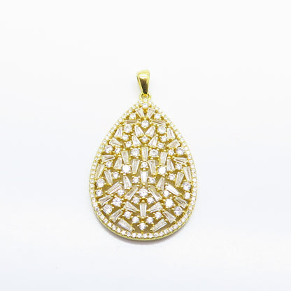 925 Sterling Silver Gold Plated C Z Nugget Teardrop Pendant