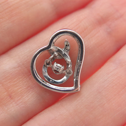 925 Sterling Silver Round-Cut C Z Swirl Heart Minimalist Charm Slide Pendant
