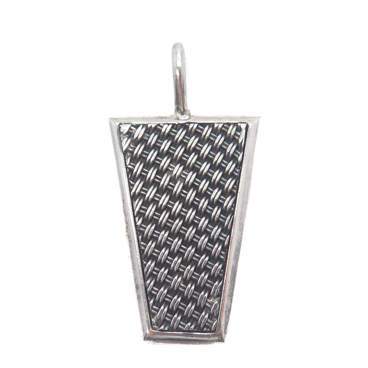 925 Sterling Silver Vintage Modernist Mesh Oxidized Charm Pendant