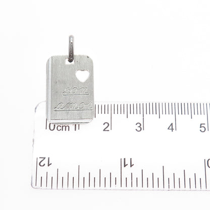 925 Sterling Silver Vintage Italy Con Amore Heart Tag Charm Pendant
