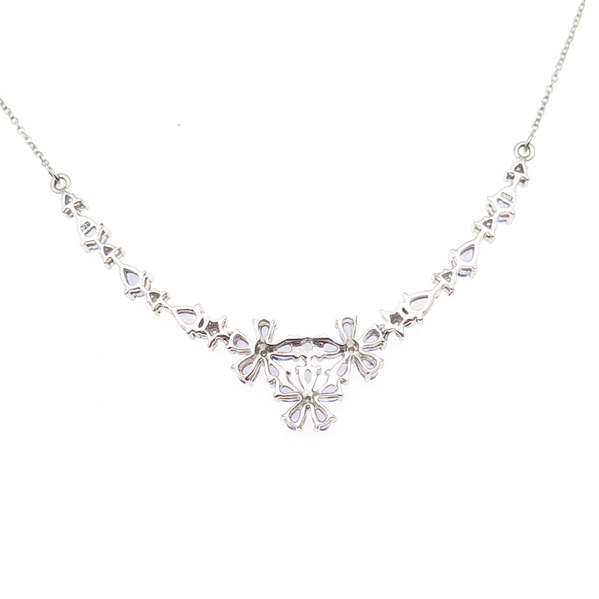 925 Sterling Silver Real Tanzanite & White Topaz Cable Chain Necklace 16-18"