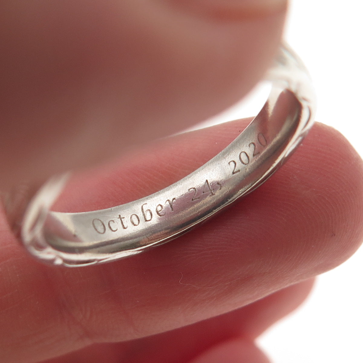 925 Sterling Silver Engraved Floral Wedding Band Ring Size 8.5