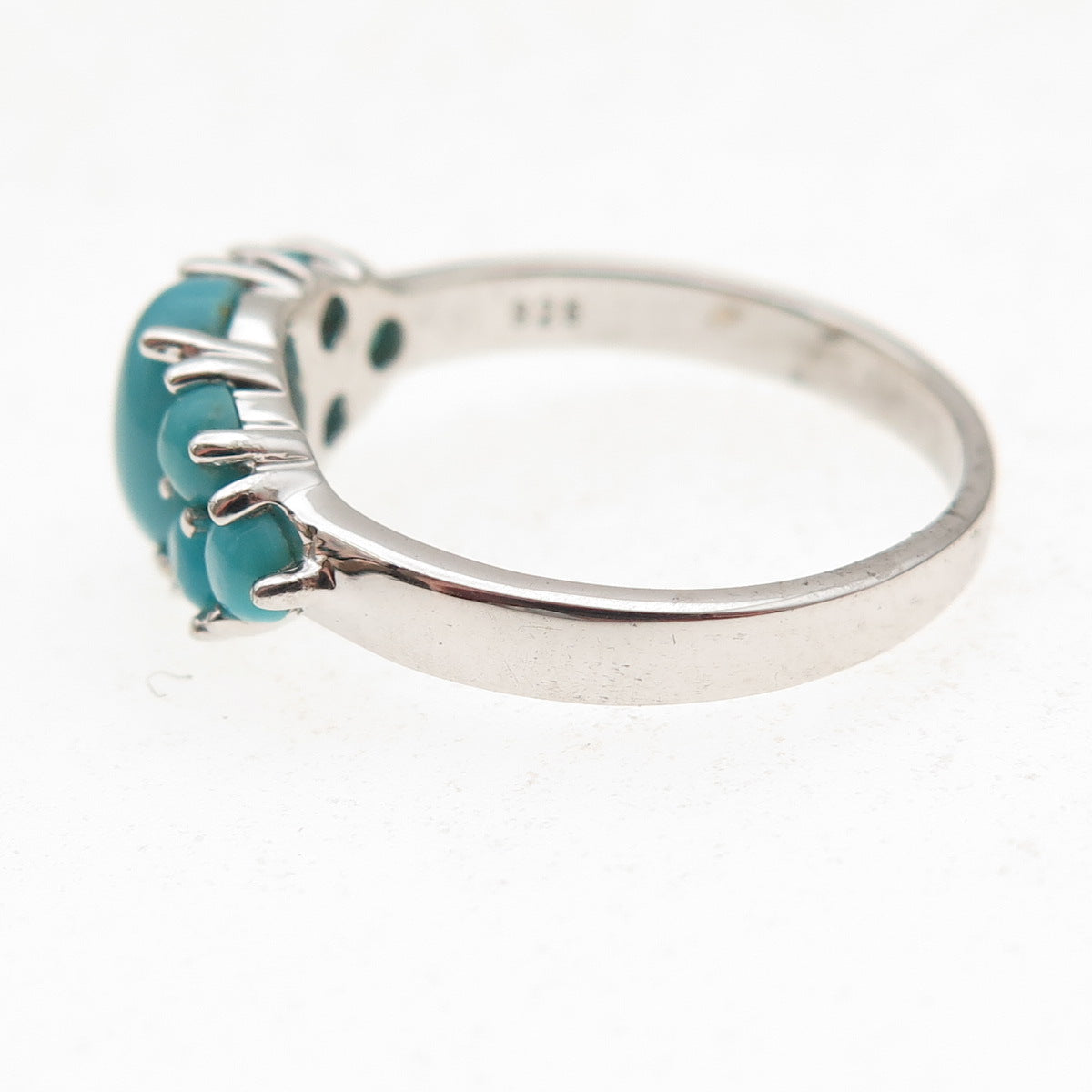 925 Sterling Silver Real Sleeping Beauty Turquoise Cluster Ring Size 8