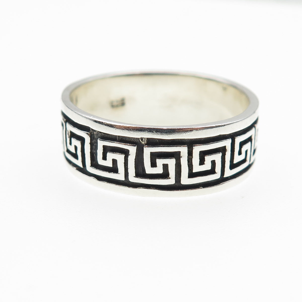 925 Sterling Silver Vintage Greek Maze Oxidized Band Ring Size 14.25