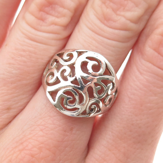 925 Sterling Silver Vintage Modernist Swirl Ring Size 7.75