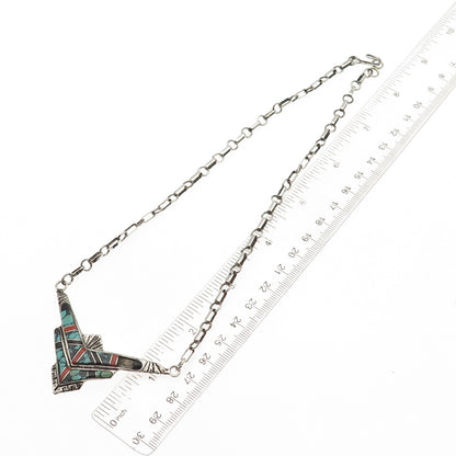 Calvert Lamy Zuni Old Pawn 925 Sterling Multi-Gem Necklace 16" (missing 1 stone)